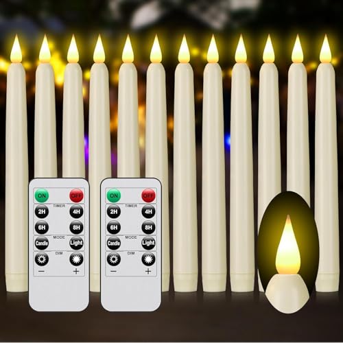 Image of flameless Ivory Taper Candles with Remote Control Timer, 12Pack 9.6-inch