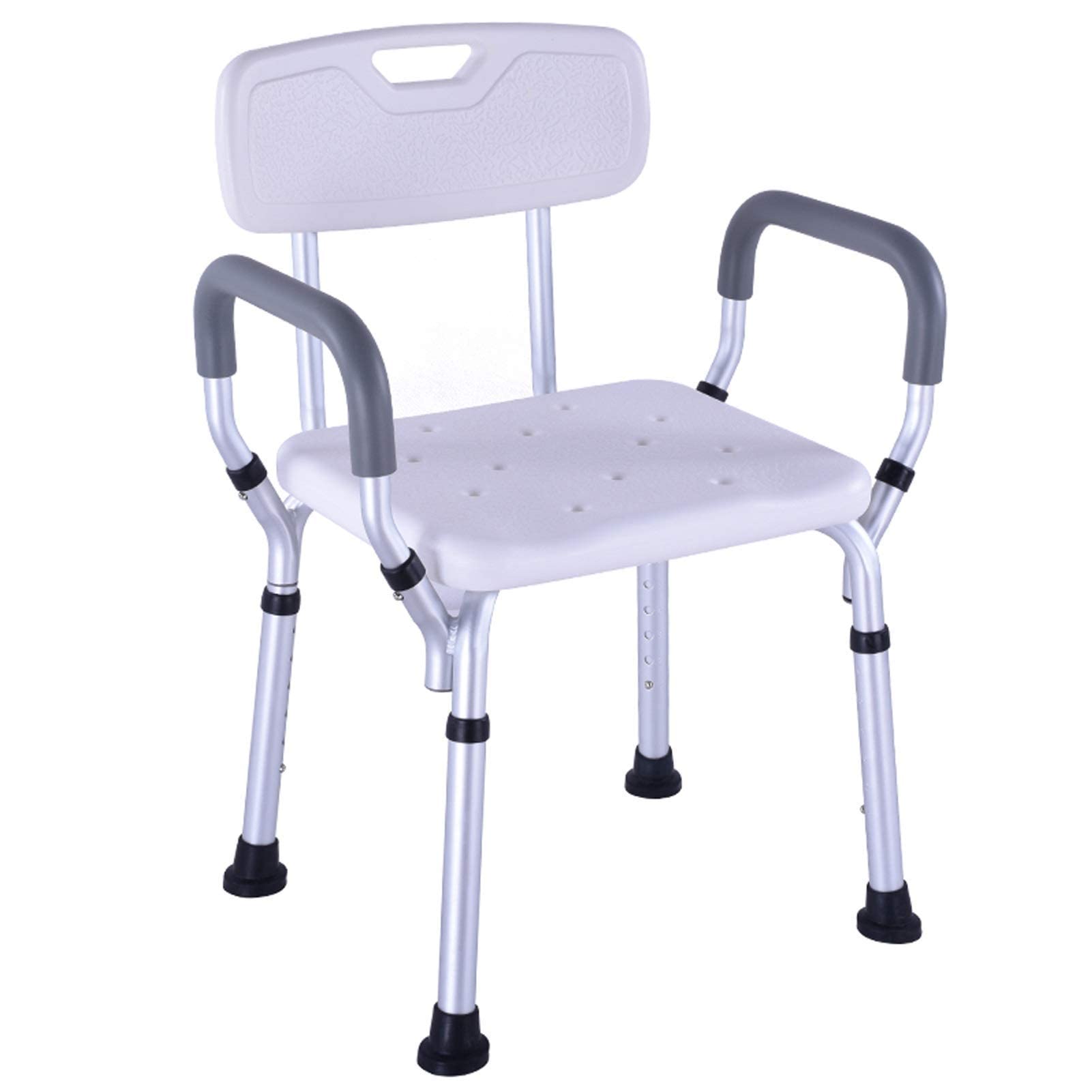 Tabouret de douche réglable avec barre d'appui rembourrée pour senior