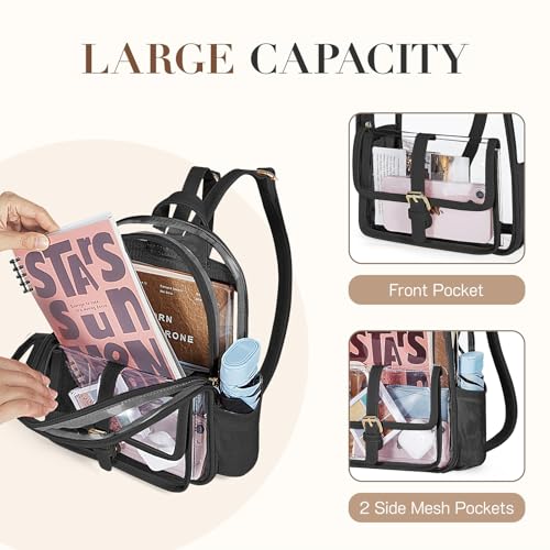 Image of Missnine Mini Clear Backpack for Stadium Events, Small Clear Bag Stadium Approved PVC for Festivals, Concert Sport Events (Cute, Black)