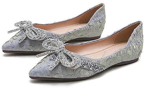 INEELUYI Ballets Flats for Women Bling Rhinestone Bowtie Dress Flat Shoes Slip on Soft Wedding Bowknot Flat Shoes3