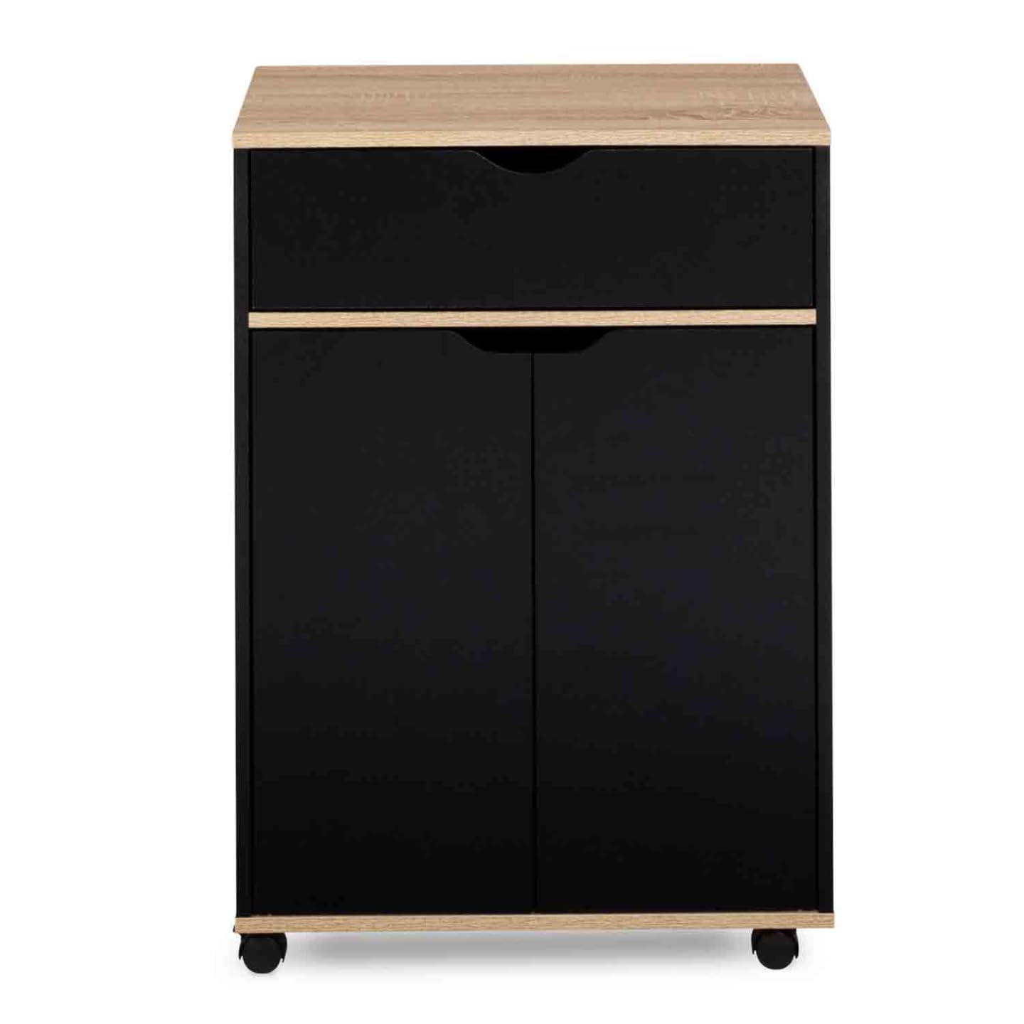 IDMarket - Desserte de cuisine COSY placard avec tiroir bois noir et plateaux façon hêtre L.60 CM