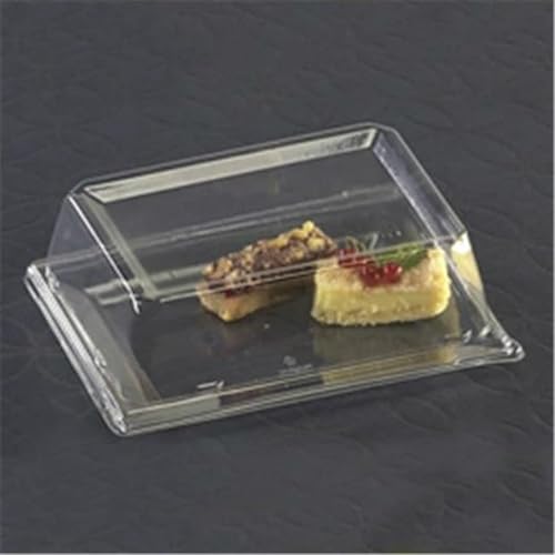 Miniatura 3 de 10 platos rectangulares blancos de postre de 7.5 x 5.5 pulgadas con tapas transparentes, bandejas de plástico para servir platos de fiesta, boda,