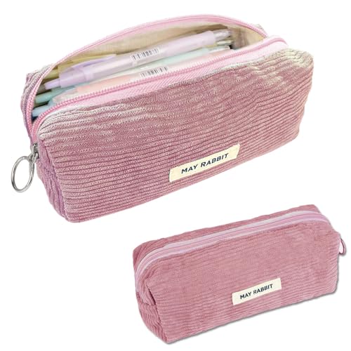 Topfunyy Cute Pencil Case Pink Corduroy Student Large Pen Pouch Bag Cosmetic Bag Office Stationery Organizer for Teenage Boys Girls - Image 2