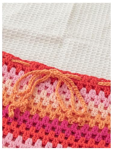 GORGLITTER Women's Crochet Knit Cover Up Skirt Color Block Drawstring Bodycon Mini Skirts3