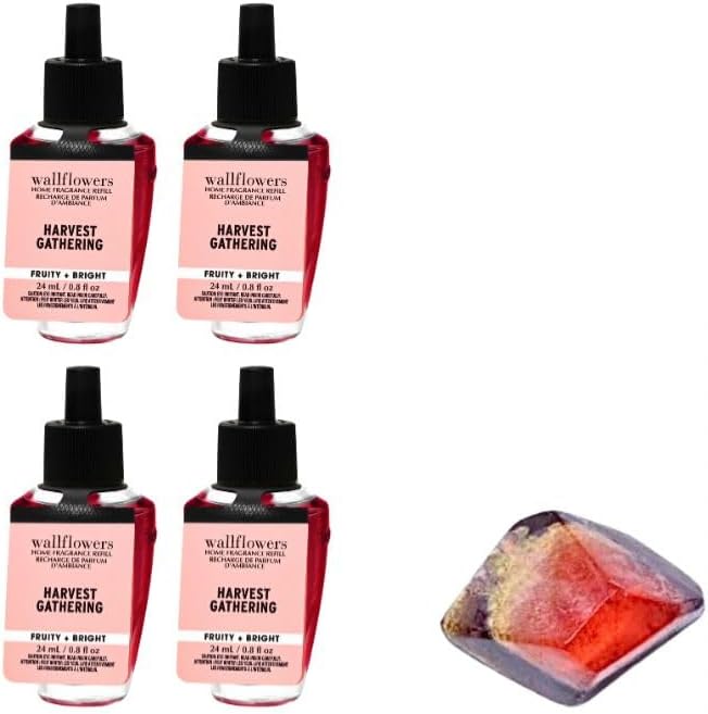Harvest Gathering - White Barn - Bath/Body Work - 4 Pack Wallflowers Home Fragrance Refills 0.8 fl oz / 24 mL and Stone Soap Natural (Packaging May Vary)