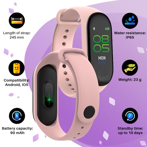 FOREVER Bracelet Montre Connectée SB-50 Fitband - Bracelet Connecté Femme Homme - Smart Fitness Tracker avec Podometre - Bracelet Cardiaque - Montre Calories Dépensées - Smartwatch iOS Android - Rose – Image 5