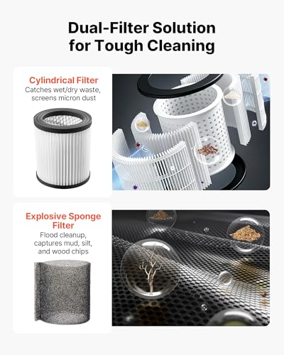 Image of VEVOR 3-in-1 Shop Vac, 8 Gallon Wet Dry Shop Vacuum, 4.5 Peak HP Portable Vacuum Cleaner with Blower, Dual-Filter, 950W Input Power, 1.25in x 7ft Hose, 9.8ft Cord for Jobsite, Workshop, Garage, Home