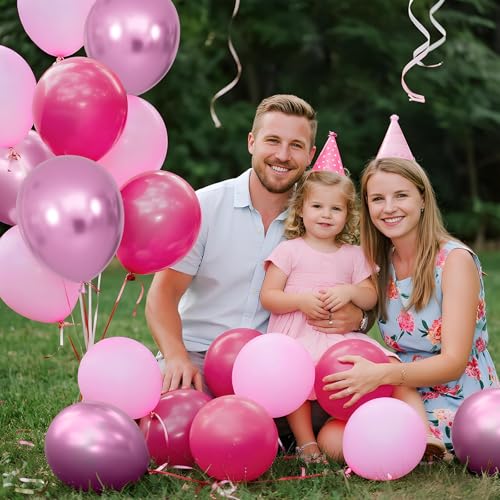 Image of 100Pcs Pink Balloons 12Inch Hot Pink Metallic Pink Balloon Light Pink Balloon for Birthday Wedding Baby Shower Princess Party Decorations