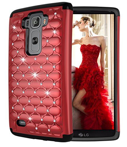 LG G Flex 2 Case, Style4U G Flex 2 Studded Rhinestone Crystal Bling Hybrid Armor Case Cover for LG G Flex 2 (2015 Release) with 1 Stylus [Red/Black]