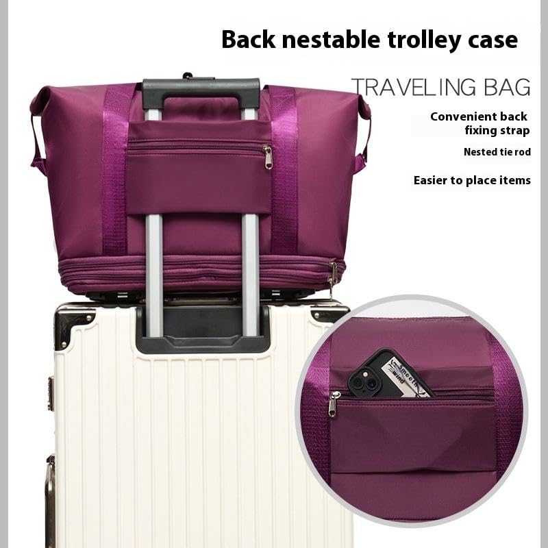 Image of Yatee Foldable Trolley Travel Bag with Wheels for Women & Men, Expandable Rolling Duffel Bag, Large Capacity Lightweight Luggage, Waterproof Carry Tote with Detachable Wheels for Travel