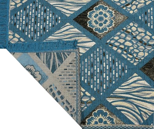 Image of Premium Cotton Carpet 4x6 feet | Soft Velvet Rug for Living Room, Hall & Bedroom | Floor Carpet for Home /Dari & Kalin | Rectangular Rugs &Carpet (Aqua)
