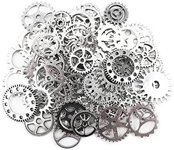 Yueton 100 Gram (Approx 70pcs) Antique Steampunk Gears Charms Clock Watch Wheel Gear for Crafting (Silver)