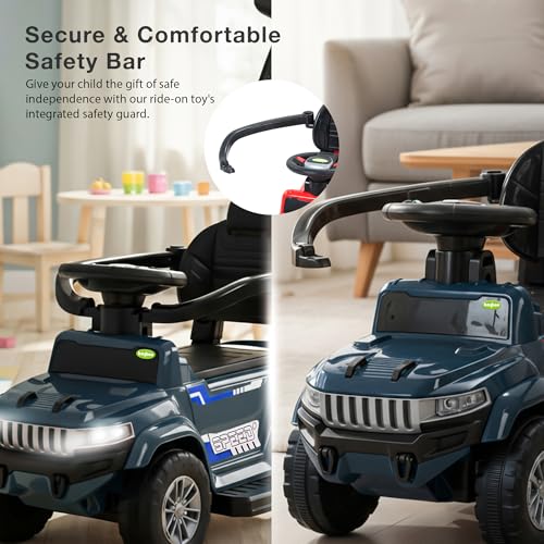 Image of Baybee Speedy Pro Baby Ride on Car for Kids with Parental Handle | Portable Kids Car with LED Lights, Music, Backrest & Basket | Toy Rideons Jeep | Toddler Push Baby Cars for 1 to 3 Years (Dark Blue)
