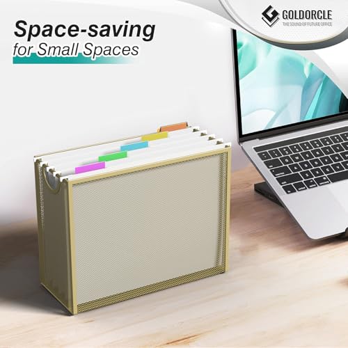 Image of Hanging File Organizer, Letter-size File Holder Filing Box with 5 Hanging Folders, Metal Mesh Desk File Folder Storage(No Assembly Required)