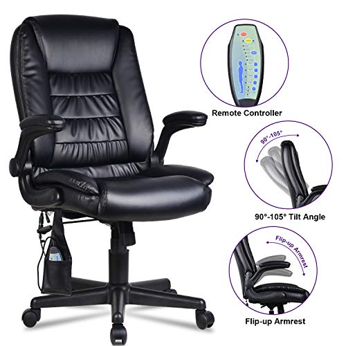 LENTIA Office Massage Chair High-Back Executive Ergonomic PU Leather Vibrating Computer Chair Task Rolling Swivel Gaming Chair Black