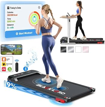 BLACK LORD 3.2HP Walking Pad with 9% Incline, Compact Under Desk Treadmills for Home with LED Display, Bluetooth Speaker, APP/Remote Control, Electric Running Machine, 1-12KM/H, for Walking, Jogging