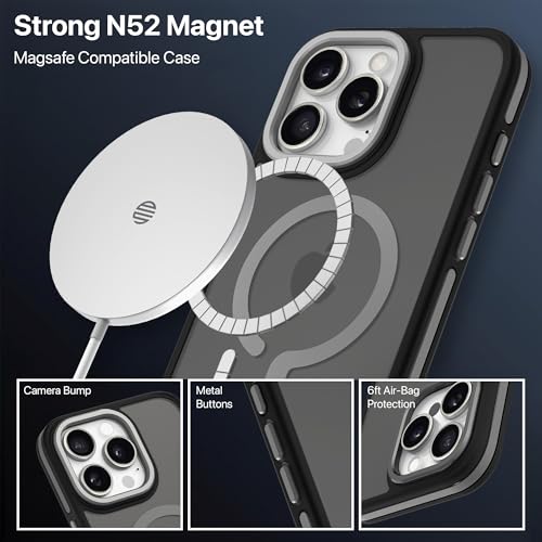 Image of eller sante Elementrix Back Cover Case for iPhone 16 Pro Scratch Resistant Camera Screen Protector TPU Shockproof 10ft Drop Protection Support Mag-Safe Wireless Charging- Grey