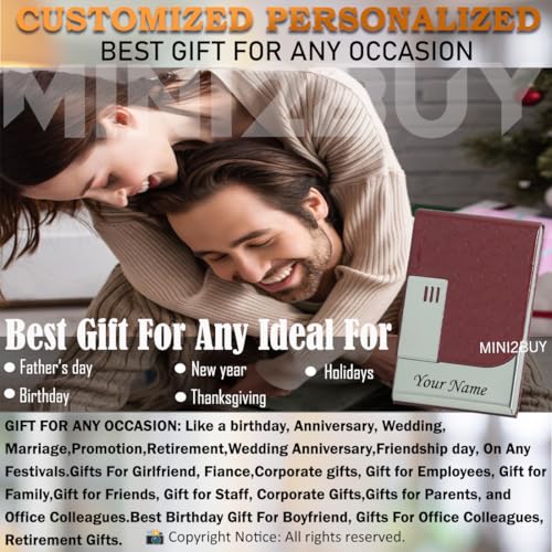 Image of Engraved Your Name Customized On Vertical Card Holder -Luxurious Unisex Design-RFID Blocking Stainless Steel 1 x 10 x 6 cm for Credit|Debit|ATM|Business Visiting Corporate Gift (Marron-PTI)