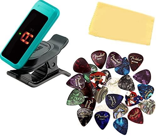 Korg Pitchclip Low Profile Clip-On Tuner - Green Bundle With Picks And Austin Bazaar Polishing Cloth #TOP7