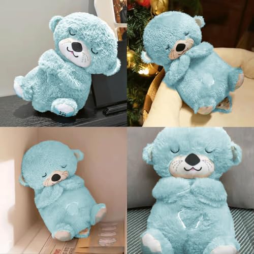 Image of Niku Breathing Teddy Bear Otter Soft Toys for Kids Baby Girls Blue Colour | Glowing Music for Baby Sensory Sleep | Lights Rhythmic Simulation Plush with Soothing Sound | Best Birthday Gift