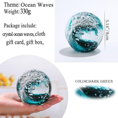 Qianwei Hand Blown Ocean Waves Crystal Ball - Glass Collectible Figurines Spere - Paperweight Glass Ball Aquarium DecorOffice Decor Ocean Lovers - Image 3