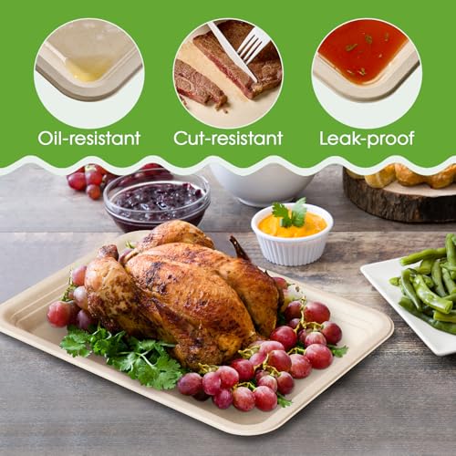 ECOLipak 100 Pack 14 Inch Disposable Food Crawfish Trays, Compostable Large Paper Plates, Disposable Thanksgiving Trays for Serving Food, Turkey, BBQ, Seafood Boil Party Supplies(Nature) by ECOLipak - Image 2