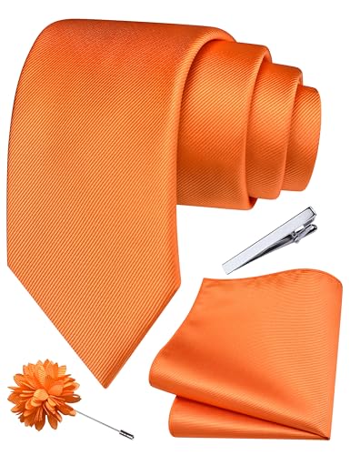 Image of Branduce 3.15 inch（8cm） Solid Formal Tie and Pocket Square Plain Necktie Lapel Pin and Tie Clip Set for Men