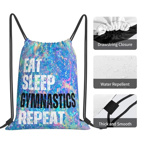 Eat Sleep Gymnastics Repeat Drawstring Backpack Gym String Bag Sports Drawstring Sackpack For Women Men4