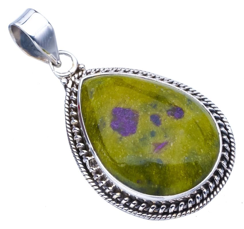 Pendentif jaspe jaune véritable artisanat argent 925 StarGems F4355