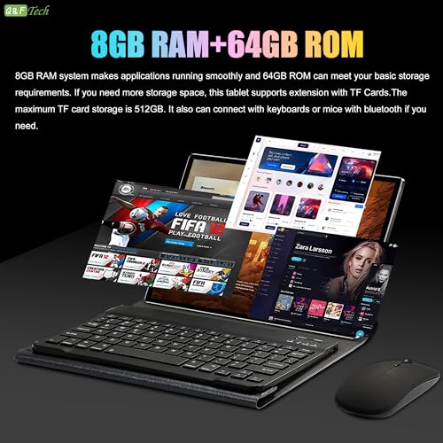 Image of Q&F Tech 10.1 inch Android Tablet PC, 4G Phone /WiFi Tablet for Study, Game and Video Playing, Internet Browsing, Dual SIM Cards and Dual Standby Supportive, 8Core /Bluetooth /GPS, IPS HD Display Gray