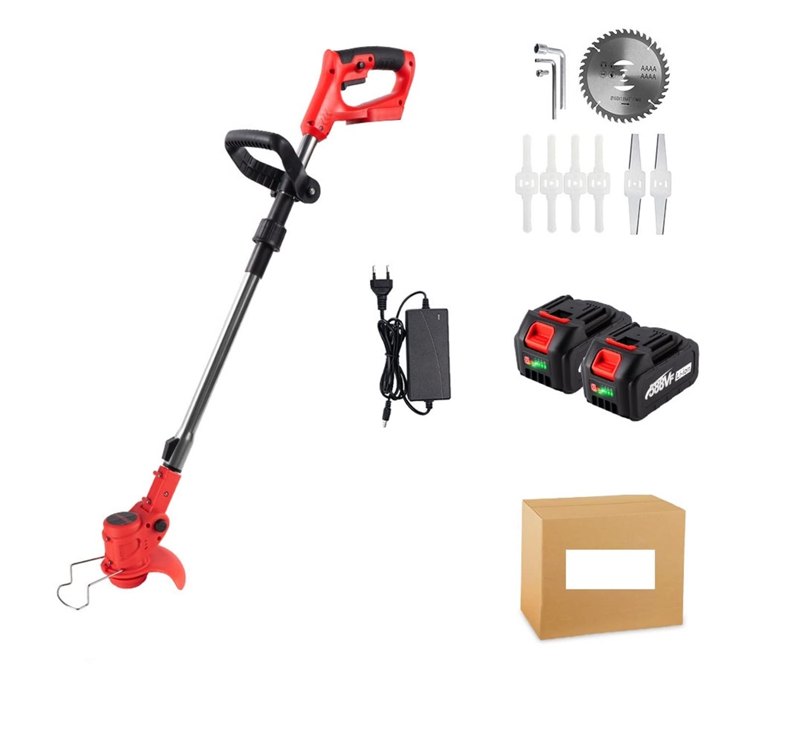 Cortacésped eléctrico de 2500W y 20000RPM, cortadora de césped Plegable, Herramientas eléctricas de Corte de poda de jardín Ajustables for batería de 18v(2 Battery Plug)