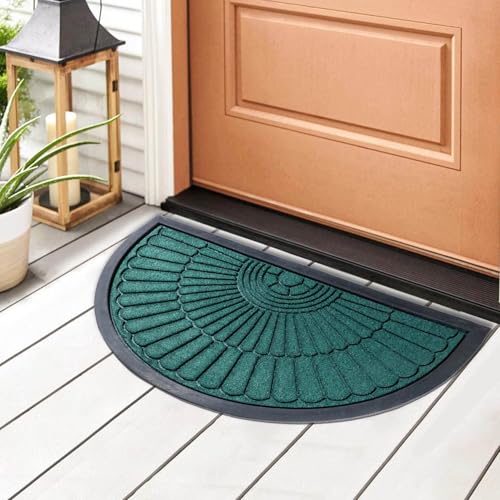 Image of Heavy Duty Half Round Doormat for Outdoor Entrance - Waterproof Low-Profile Rubber Backed Welcome Mat with Anti-Slip Grip & Dirt Trapping Design Front Door Rug (Green, 45 x 75 CM)