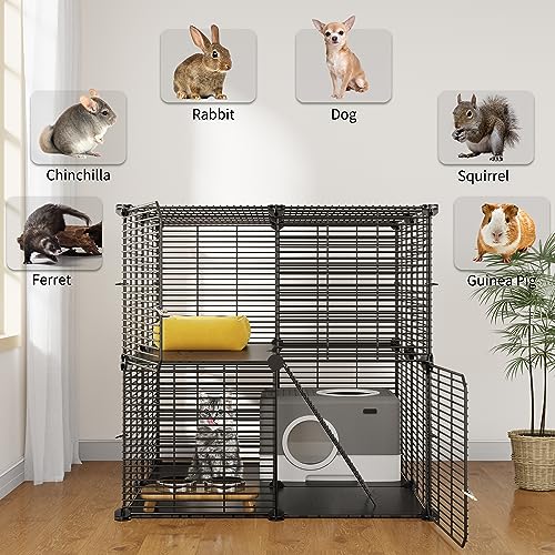 YITAHOME Katzenkäfig für den Innenbereich, 2-stöckig, DIY-Katzenlaufstall, Katzenkäfig mit dichtem Metalldraht, Katzenhaustier-Laufstall für 1–2 Katzen, Frettchen, Chinchilla, kleine Tiere