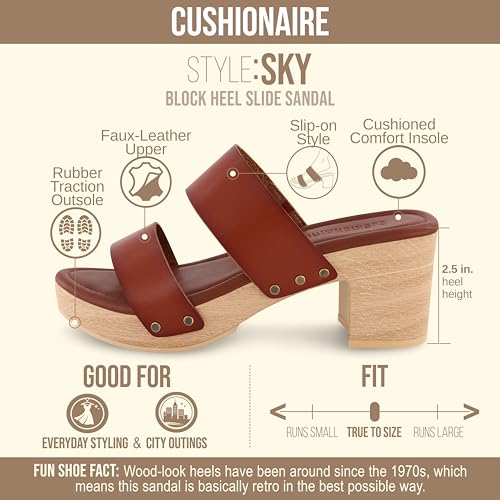 Image of CUSHIONAIRE Sky Platform Sandals for Women, Faux Wood Block Heel Slide with Comfort Foam Footbed and Vegan Leather Straps, Wide Width Available