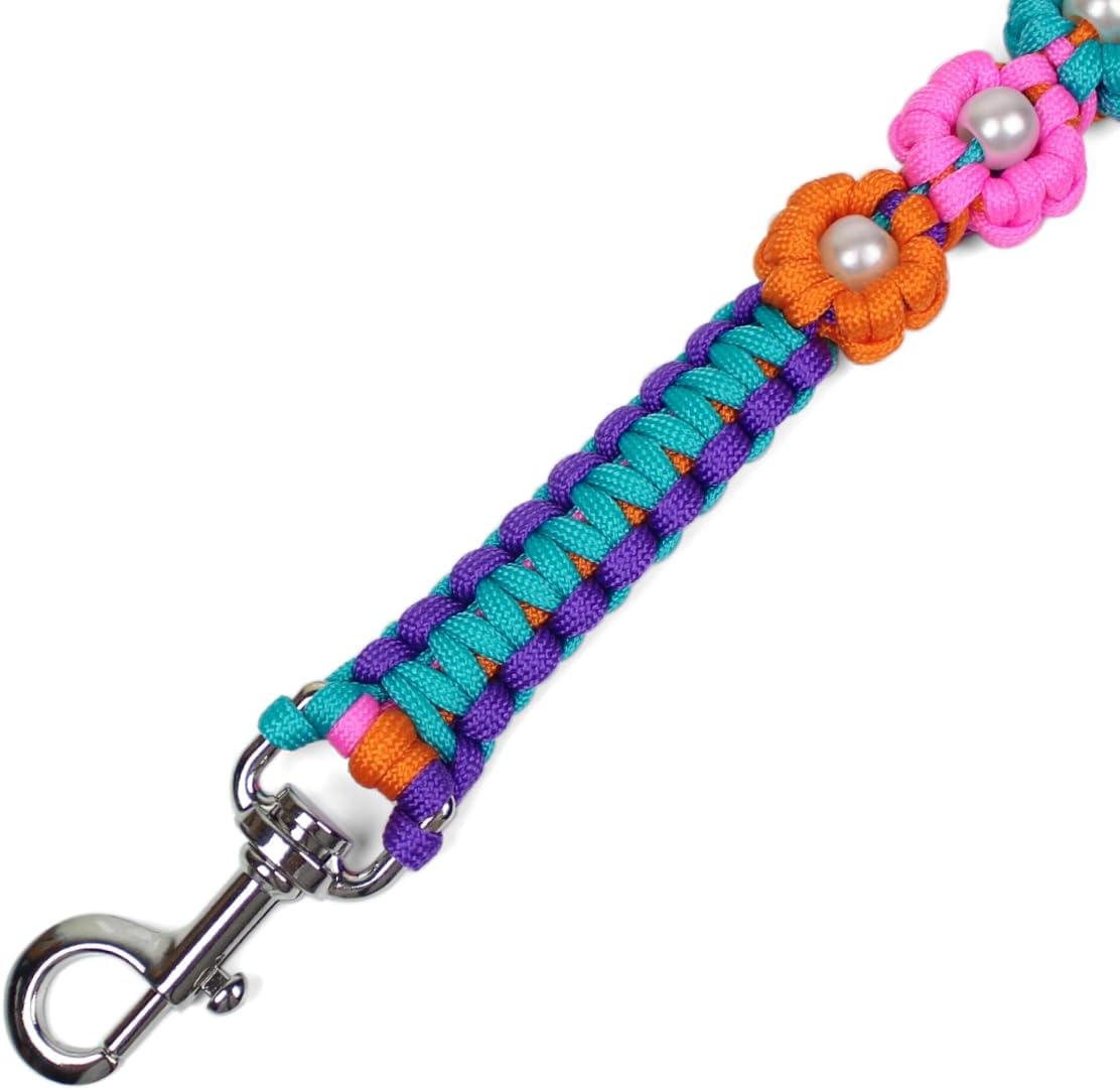 Cute Handmade Paracord Dog Leash – Unique Hand-Braided Durable Multi-Color Flower Design Pet Accessory for Medium Large Dogs Bright Multi-Color