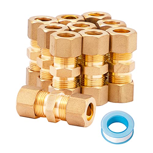 Sungator 3/8" Compression Tube Fitting, Brass Compression Union With An Extra Sealing Tape ( 10 Pack) #TOP14