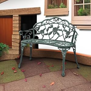 VINGLI 385 Patio Park Garden Outdoor Metal Rose BenchCast Iron Cast Aluminium Frame Antique Finish ChairAccented Lawn Front Porch Path Yard Decor Deck Furniture for 2 Person SeatGreenBlack