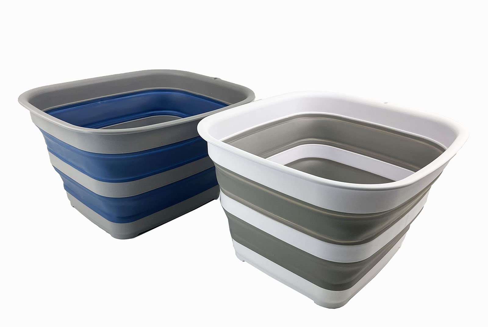 Sammart Mist Blue+Grey (Set Of 2) 15L Collapsible Tub - Foldable Dish Tub - Portable Washing Basin - Space Saving Plastic Washtub (Mist Blue+Grey (Set Of 2))