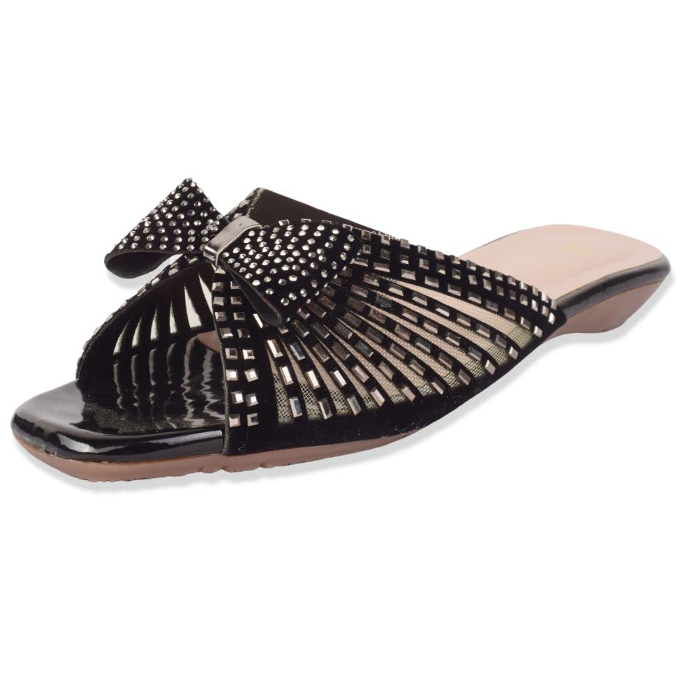 XE Looks Embellished Stones Comfort Black Slippers for Women (B0B3TNM9VS) Amazon Price History, Amazon Price Tracker