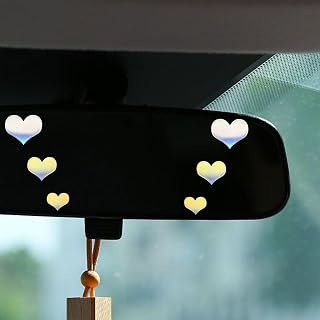 Loving Hearts Sticker Car Rearview Mirror Decal, Cute Vanity Mirror Sticker, Vinyl Car Window Decal, Funny Bumper Decoration Accessories, Car Mirror Decal for Girls Women (Colorful)