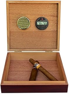 CASE ELEGANCE Digital Hygrometer with Cherry Finish Spanish Cedar Humidor and Embedded Magnetic Seal
