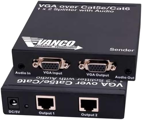 Vanco 280612 S-VGA 1x2 Splitter/Extender Over Category 5e/Category 6 Cable