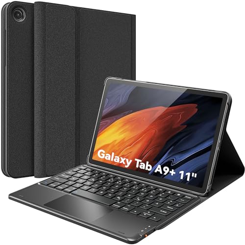 Funda con Teclado Magnético Extraíble y Smart Touchpad para Samsung Galaxy Tab A9 Plus, 2 Canales BT, QWERTZ 11 Pulgadas 2023, Negro