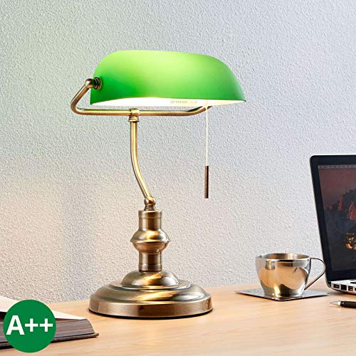 Lampe à poser 'Milenka' (Antique, Classic) en Bronze en Métal e. a. pour Salon & Salle à manger (1 lampe,à E27, A++) de Lindby | Lampe de bureau, lampe à poser