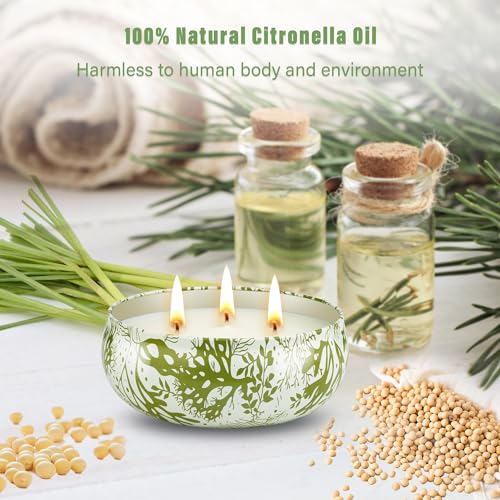 Ofun CITRONELLA CANDLES 3 X 12Oz Citronella Candle Outdoor 3 Wick Soy Wax Citronella Candle Set Jar Candle Up To 240Hrs Burning Outdoor Candles Home Garden Yard Balcony Summer Camping thumb #2