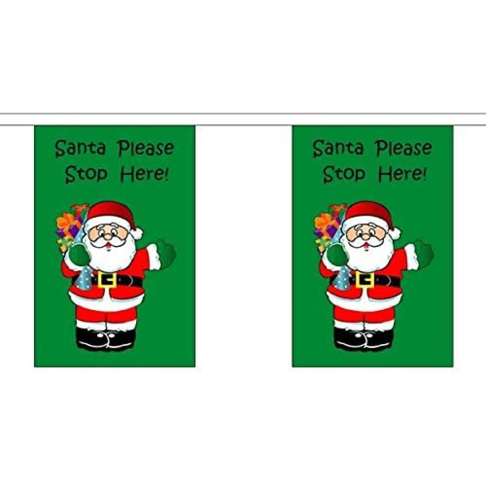 AZ FLAG Santa Stop Here Bunting 30 ft 30 flags Light Polyester