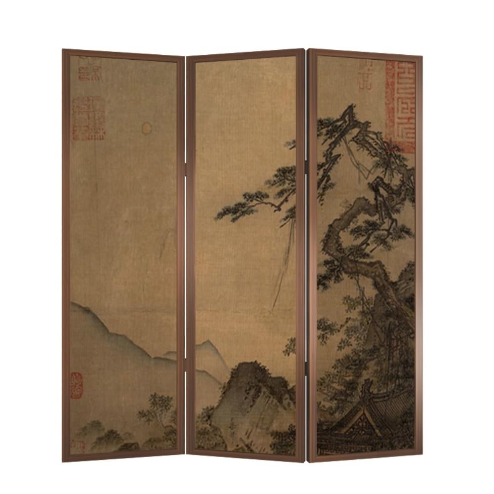 Privacy Screen Home Retro Landscape Screen Partition Living Room Tea Entrance Shield Foldable Decorative Folding Room Divider