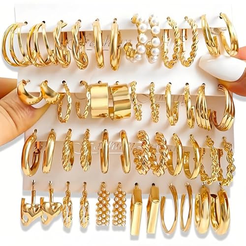 24 Pairs Earrings Set for Women,Gold Hoop Earrings Set,Hypoallergenic Fashion Ears Accessories