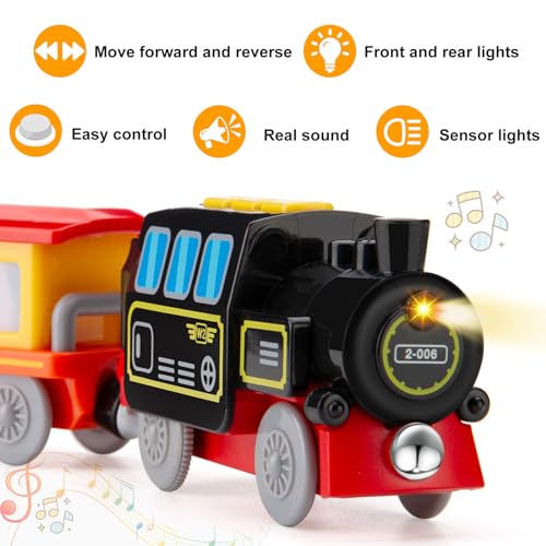 battery operated locomotive train set for wooden train tracks electric train toys for toddlers magnetic connection powerful engine bullet train set compatible with thomas brio melissa and doug 3y