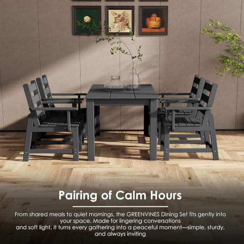 Image of GREENVINES 7 Piece HDPE Outdoor Patio Dining Set, Removable Armrests, Black